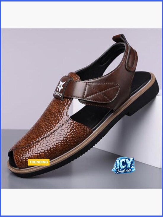 Men\'s Woven Faux Leather Close-Toe Sandals with Ankle Strap Arch Support main image 6